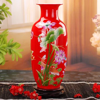 Jingdezhen Keramikos Vaza Šiuolaikinės Kinų Stiliaus Lotus Žuvų Vaza Vestuvių Dovanos Namų Rankdarbių Patalpų Įrengimui Skirti Dirbiniai, Aukso Brėžinys