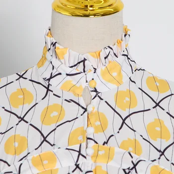 Johnature Mados Žibintų Rankovės Dizaino Mini Suknelės Moterims 2021 M. Pavasarį, Rudenį Spausdinti Raukiniai, Purus Suknelė