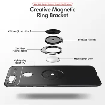 JohnDan Už Huawei Honor 7X Metalo Magnetas Automobiliui Stovėti Žiedas su šlapia Danga Minkšto Silikono TPU Case For Huawei Honor 7 X Slim Galinį Dangtelį Atvejais