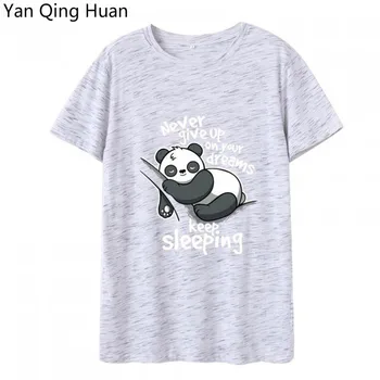 Jonas Čing Huan Vasaros Panda Animacinių filmų Spausdinti Atsitiktinis Moterų Tees Viršūnes Mados Medvilnės Laišką Harajuku Apvalios Apykaklės trumpomis Rankovėmis T-shirt