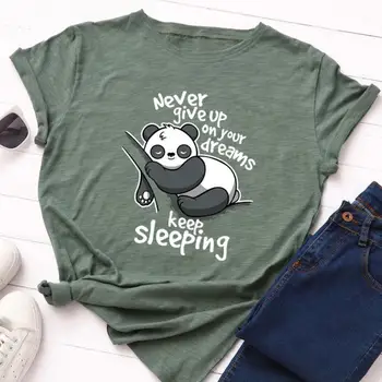 Jonas Čing Huan Vasaros Panda Animacinių filmų Spausdinti Atsitiktinis Moterų Tees Viršūnes Mados Medvilnės Laišką Harajuku Apvalios Apykaklės trumpomis Rankovėmis T-shirt