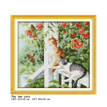 JoySunday gyvūnų katė serijos modelis kryželiu rinkinys, Aida 14ct 11ct skaičius spausdinimo drobė adata, siuvinėjimui 