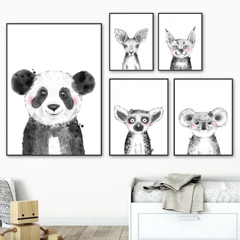 Juoda Balta Animacinių Filmų Panda Tinginys Koala Gyvūnų Šiaurės Plakatai Ir Spausdina Sienos Meno Tapybos Drobės Sienos Nuotraukas Kūdikių, Vaikų Kambarys