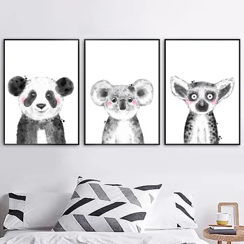 Juoda Balta Animacinių Filmų Panda Tinginys Koala Gyvūnų Šiaurės Plakatai Ir Spausdina Sienos Meno Tapybos Drobės Sienos Nuotraukas Kūdikių, Vaikų Kambarys
