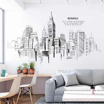 Juoda ir Balta Pastato Siena Lipdukas Kūrybos Šiuolaikinių Namų Puošybai TV Wall Sofa Fone Gyvenimo Plakatas Kambarį Tapetai