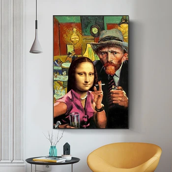 Juokinga Meno Mona Lisa, ir Van Gogh Rūkymas Drobės, Paveikslai, Sienos Menas, Plakatų ir grafikos Da Vinci Žinomų Paveikslų Kambarį