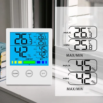 Jutiklinio Ekrano LCD Termometras Skaitmeninis Temperatūros, oro Drėgmės Matuoklis / Automatinis Elektroninis Temperatūros, Drėgmės Stebėti MAX/MIN