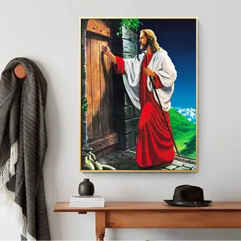 Jėzus Aviganis Pabeldžia į Duris, Diamond Tapybos Turo Visiškai Gręžimo Religinė Figūra 