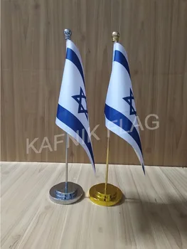 KAFNIK,Izraelis Biuro stalas stalas vėliava su aukso arba sidabro spalvos metalo stiebo pagrindo 14*21cm šalies vėliavos nemokamas pristatymas