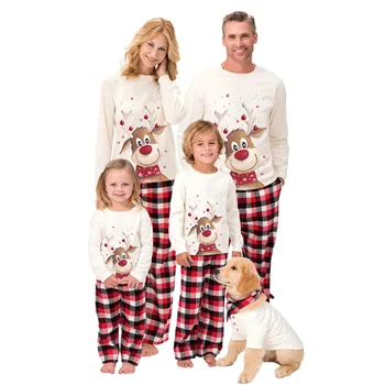 Kalėdų Šeimos Atitikimo Pižama Nustatyti Kalėdų briedžių spausdinti ilgomis rankovėmis pižama&Pridėti pet drabužiai kalėdų šeimos pižama