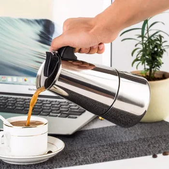 Karšto pardavimo Espresso Maker Moka kavinukas Nerūdijančio Plieno 304 Latte Sietelis su 2 Puodeliai/100 Ml Kapučino kavinėje puodą