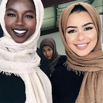 Karšto pardavimo musulmonų vingiuoti hijab šalikas minkštos medvilnės islamo skarelė ponios skaros headwrap afrikos galvos skara hijab femme musulman