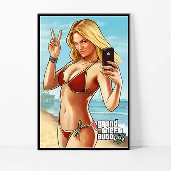 Karšto Žaidimas Apima Labai Theft Auto 5 Bikini Hot Sexy Mergina Plakatas Gta Video Žaidimas, Meno Tapybos Sienos Spausdinti Nuotraukų Miegamasis Namų Dekoro