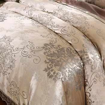Kavos Satino Žakardo prabangių nėrinių patalynės komplektai karalienė king size 4Pcs lovatiesė antklode padengti lova sijonas nustatyti užvalkalas patalyne