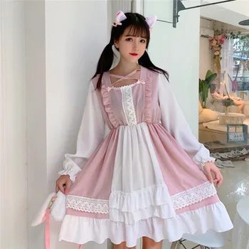 Kawaii Japanese Lolita Dress 2020 Naujas Grybelio Suknelės Moterims, Švelni Sesuo, Saldus, Mielas Mergaitė Trumparankoviai Studentų Vasaros Banga Suknelė