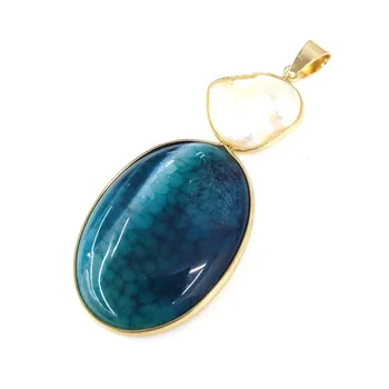 Kiaušinio formos Mėlyna Agates Pakabukas Karoliai Reiki Healing Natūralaus Akmens Amuletas 