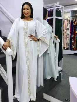 Kietosios Žiemos Afrikos Suknelės Moterims 2021 Musulmonų Maxi Suknelė Grindų Ilgis Etninės Stiliaus Deimantų Ilgomis Rankovėmis Femme Skraiste Abaja