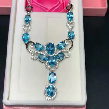 Kilnus, elegantiškas stilius mėlynas topazas brangakmenio pakabukas už karoliai, moterų, prabangos simbolių papuošalai mergina ornamentu gamtos perlas