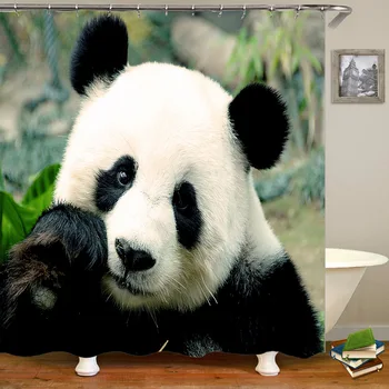 Kinija mielas 3D panda print vonios kambarys dušo užuolaidos vonios apdaila poliesteris atsparus vandeniui užuolaidų su kabliu