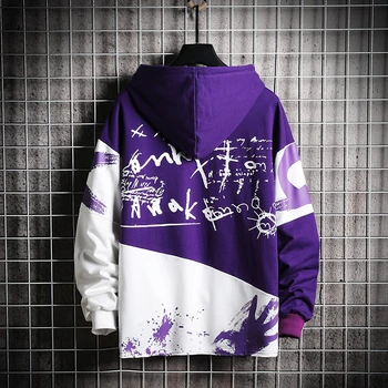 KKSKY Vyrų Hoodies Palaidinės 2020 M. Žiemos Grafiti Harajuku Japonijos Vyras Streetwear Hip-Hop Violetinė Hoodie Vyrų Negabaritinių M-5XL