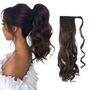 Kong&Li Sintetinių Bangos Ilgi plaukai surišti į uodegą Hairpiece Wrap apie Įrašą Plaukų priauginimas Ombre Rudas Ponis Uodega Šviesūs Plaukų Fack