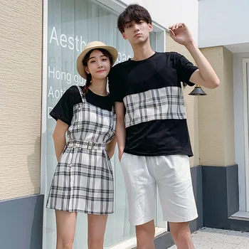 Korėjiečių pora drabužių tshirts kolegijos mados stilius pora mėgėjams moterų vasaros paplūdimio suknelė šeimos derinti drabužius aprangą dėvėti 25