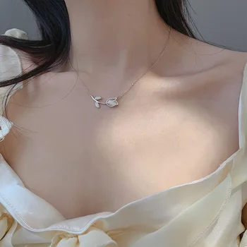 Korėjos 925 Sterlingas Sidabro Opal Gėlių Žavesio Karoliai Pakabukas Moterų Clavicle Nuorodą Grandinės Vestuvių Papuošalai dz170