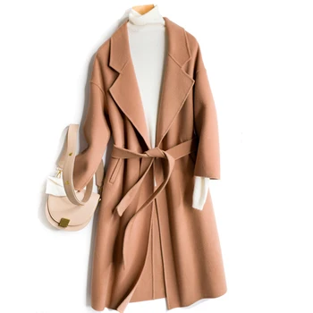 Korėjos Ilgai Vilnos Paltai Moterims 2020 Nauja Rudens Žiemos Atsitiktinis Mados Streetwear vientisos Spalvos Viršutiniai Moterų apsiaustai casaco feminino