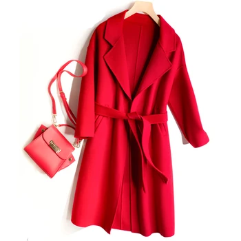 Korėjos Ilgai Vilnos Paltai Moterims 2020 Nauja Rudens Žiemos Atsitiktinis Mados Streetwear vientisos Spalvos Viršutiniai Moterų apsiaustai casaco feminino