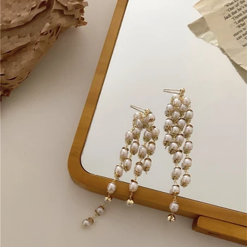 Korėjos retro geometrinis pearl ilgai kutas perdėta lašas auskarai moters, merginos estetinės šaliai, papuošalai Naujųjų metų dovanos