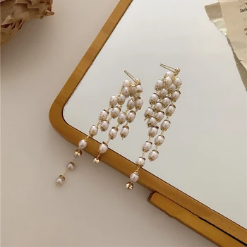 Korėjos retro geometrinis pearl ilgai kutas perdėta lašas auskarai moters, merginos estetinės šaliai, papuošalai Naujųjų metų dovanos