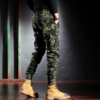 Korėjos Stiliaus Mados, Vyrų Džinsai Laisvi, Tinka Multi Kišenės Atsitiktinis Krovinių Kelnės Hombre Streetwear Kamufliažas Hip-Hop Poilsiu Kelnės