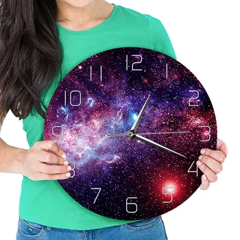 Kosminės Erdvės Spausdinti Akrilo Sieninis Laikrodis Galaxy Meteorologijos Debesų Stebėjimo Tylus Judėjimas Modernus Dizainas Portretų Laiko Laikrodis