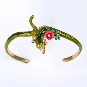 Krokodilas serijos rinkinio emalio glazūra mažas driežas pink gėlių karoliai, auskarai, apyrankė, žiedas