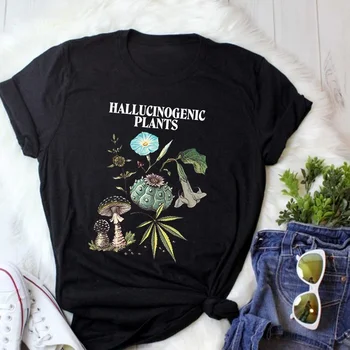 Kuakuayu-JBH Unisex Haliucinogeninių Augalų T-Shirt Hipsters Vintage Mados Marihuanos Grybų Tee
