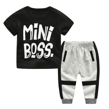 Kūdikiams, Kūdikių, Vaikų Berniukų Turas Boss Mini Boss Laišką, Print T-Shirt Viršuje Kelnės 2 Vnt Komplektas, Vaikų Drabužiai Menino