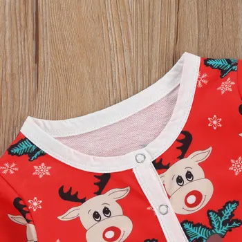 Kūdikis, Kalėdų, Naujųjų Metų Romper + Hat Animacinių filmų Elnias Print Single-breasted Medvilnės ilgomis Rankovėmis Apvalios Kaklo Švenčių Šventė Drabužiai