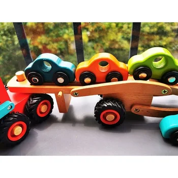 Kūdikių Mediniai Žaislai, Didelė Kaupimas Blokai Automobilių Greitosios pagalbos Traktoriaus Transporto Gaisro Variklio su Guminiais Ratais, Ankstyvo Mokymosi Žaislas