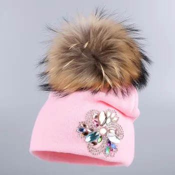 Kūdikių skullies 0-2 metų amžiaus vaikai prekės žiemą kepurės originali mink pompom medvilnės beanies berniukas mergaitė atsitiktinis šilčiau skrybėlę gorros