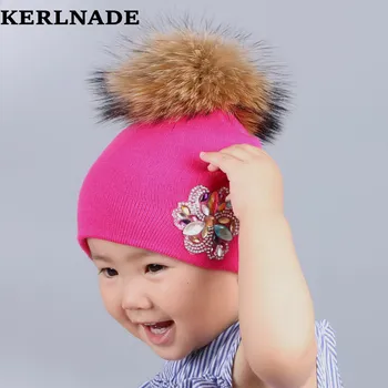 Kūdikių skullies 0-2 metų amžiaus vaikai prekės žiemą kepurės originali mink pompom medvilnės beanies berniukas mergaitė atsitiktinis šilčiau skrybėlę gorros