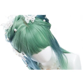 L-paštu perukas Žalia Sumaišyti Mėlynos Lolita Perukai Gradiento Spalvos Tiesiai Cosplay Perukas Harajuku Japonijos Karščiui Atsparių Sintetinių Plaukų