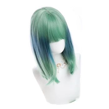 L-paštu perukas Žalia Sumaišyti Mėlynos Lolita Perukai Gradiento Spalvos Tiesiai Cosplay Perukas Harajuku Japonijos Karščiui Atsparių Sintetinių Plaukų