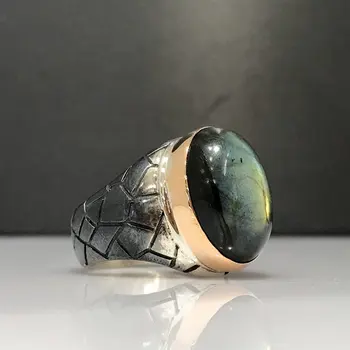 Labrodorite Akmens Custom Design Vertus Kartos Sidabro Men 'S Ring