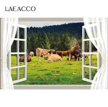 Laeacco Lango Užuolaidėlė Natūralus Kalnų Šlaite, Žolės, Medžių Gražių Nuotraukų Fone Fotografijos Backdrops Photocall Fotosesiją
