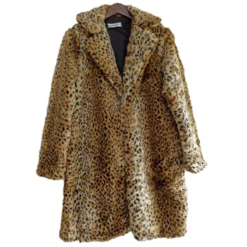 LANMREM 2021 Žiemos drabužių famale mados asmenybės leopardas spausdinti ilgas kailis atvartas dirbtiniais kailių paltai negabaritinių paltai moterims YJ984
