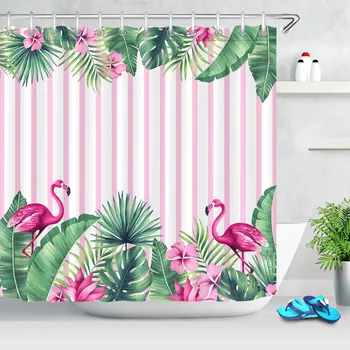 Lapai Flamingo Dušo Užuolaidos Vonios Tropinių Augalų ir Gėlių Spausdinti Spausdinti Poliesteris Užuolaidos vonios kambarys, dušas Su Kabliukais