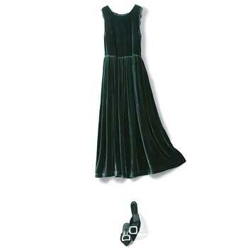 Lautaro Ilgas klostuotas plius dydis aksomo suknelė moterims, Elegantiškas maxi suknelės moterims vasaros 2020 Žalia juoda atsitiktinis suknelė be rankovių