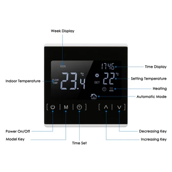 LCD Jutiklinis Ekranas Termostatas Elektrinės Grindų Šildymo Sistemos, Vandens Šildymo Thermoregulator AC85-240V Temperatūros Reguliatorius