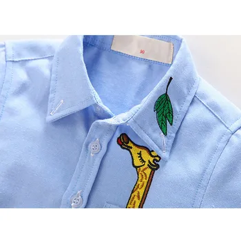 LCJMMO Vasaros Berniukų Marškiniai trumpomis Rankovėmis Vaikai Medvilnės 2019 Mados Naują Atsitiktinis Animacinių filmų Žirafa Baby Boy Shirt Vaikų Drabužius 2-8Y