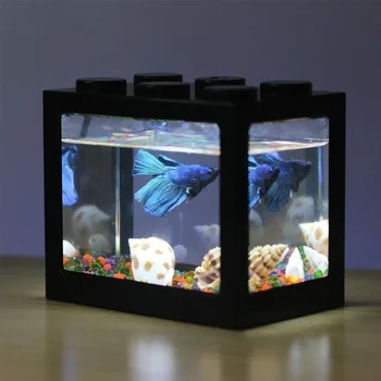 LED Akvariumo Mini Karosas Betta Žuvų Bakas Kūrybos Ekologinių Cilindrų Roplių Eilės Cilindrų Žuvų Office 